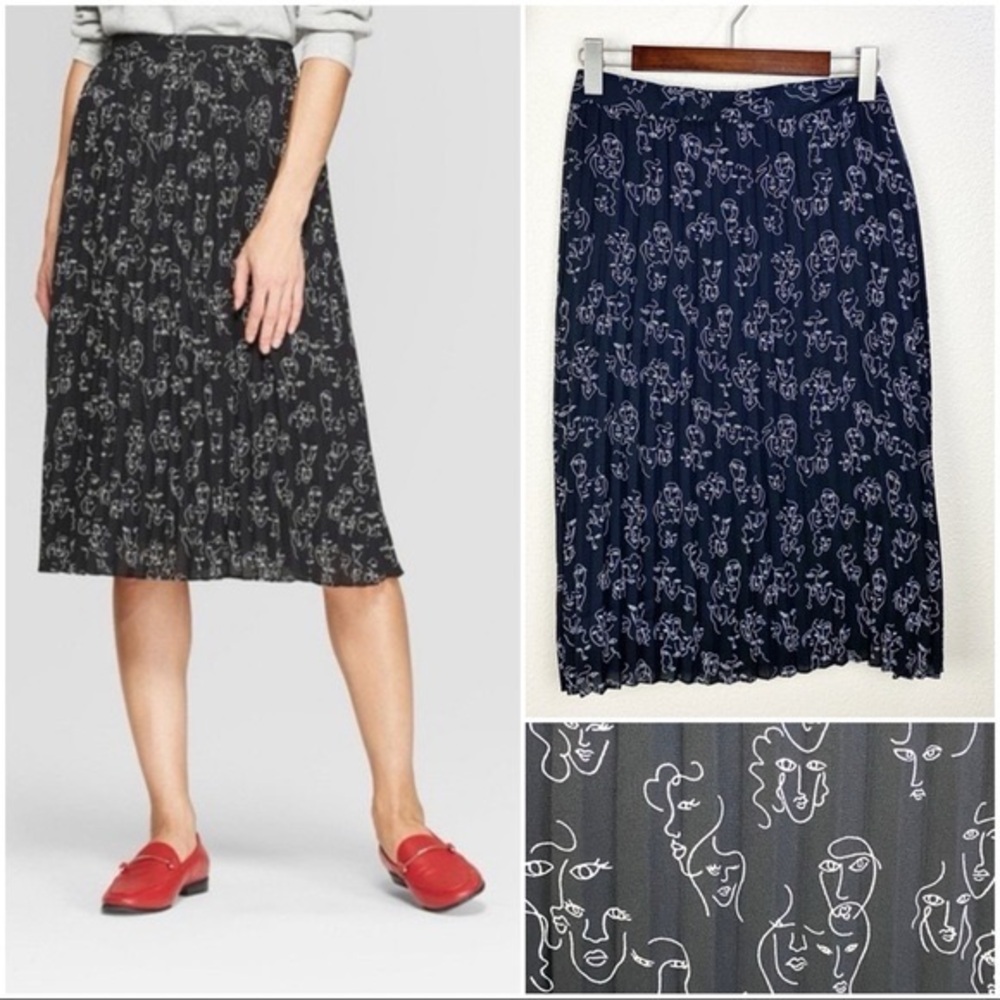 a new day Black Abstract Face Pencil Skirt